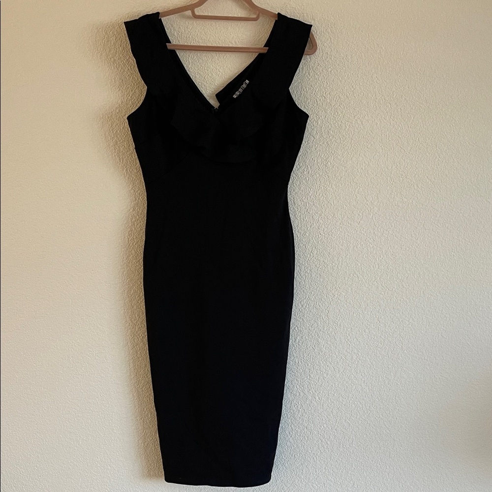 Chic Black Midi Dress with Ruffle Detail